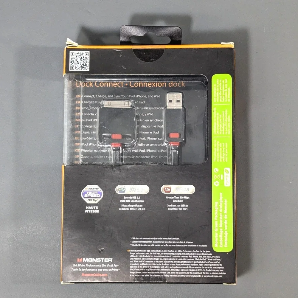 Monster iCable Dock Connect 30-Pin to USB Sync Charge Cable 1M 3.28FT New